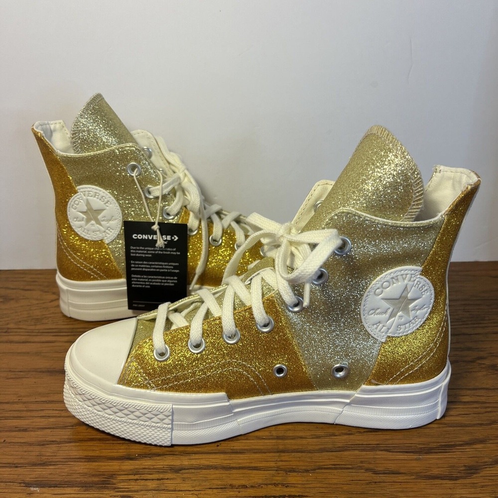 Converse Chuck 70 Plus Glitter Men 4.5 Women 6.5 Light & Dark Gold A08176C New